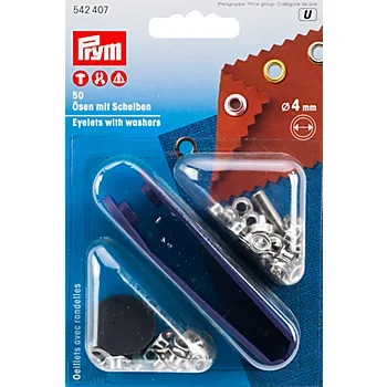 Zertifiziert Prym Nähfrei-Ösen mit Scheiben, Größe: 4 mm Ø, Inhalt: 50 Stück