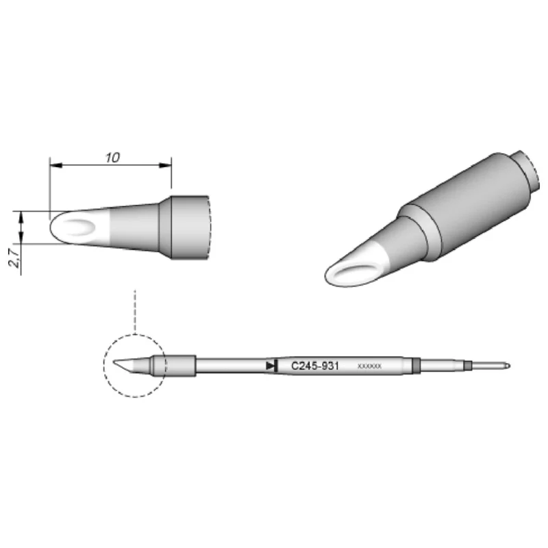 Zertifiziert JBC Lötspitze Serie C245 Sondertypen, C245931/2,7 mm, Hohlkehle, abgeschrägt
