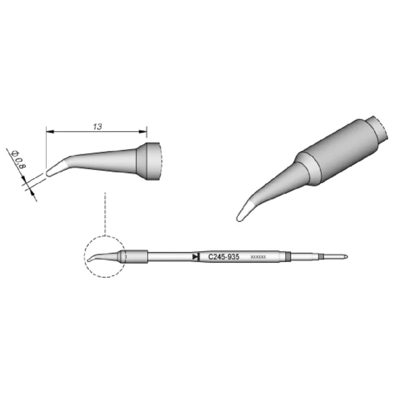 Zertifiziert JBC Lötspitze Serie C245, Rundform, C245935/Ø 0,8 mm, gebogen