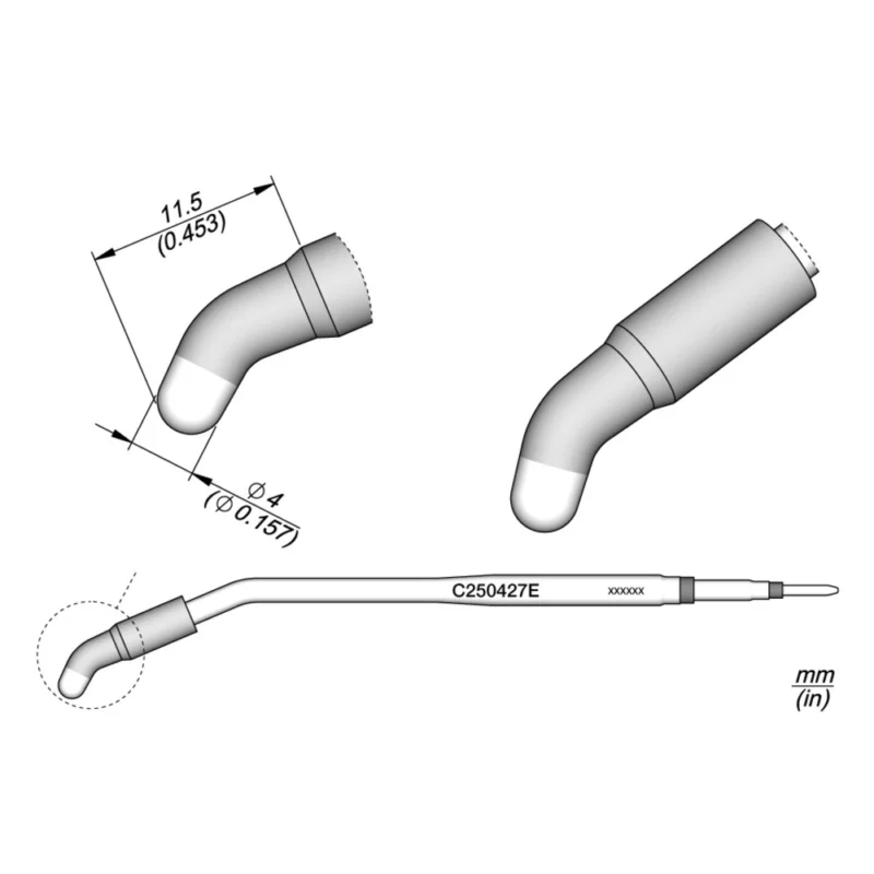 Zertifiziert JBC Lötspitze Serie C250, Rundform, C250727E/Ø 4,0 mm, gebogen
