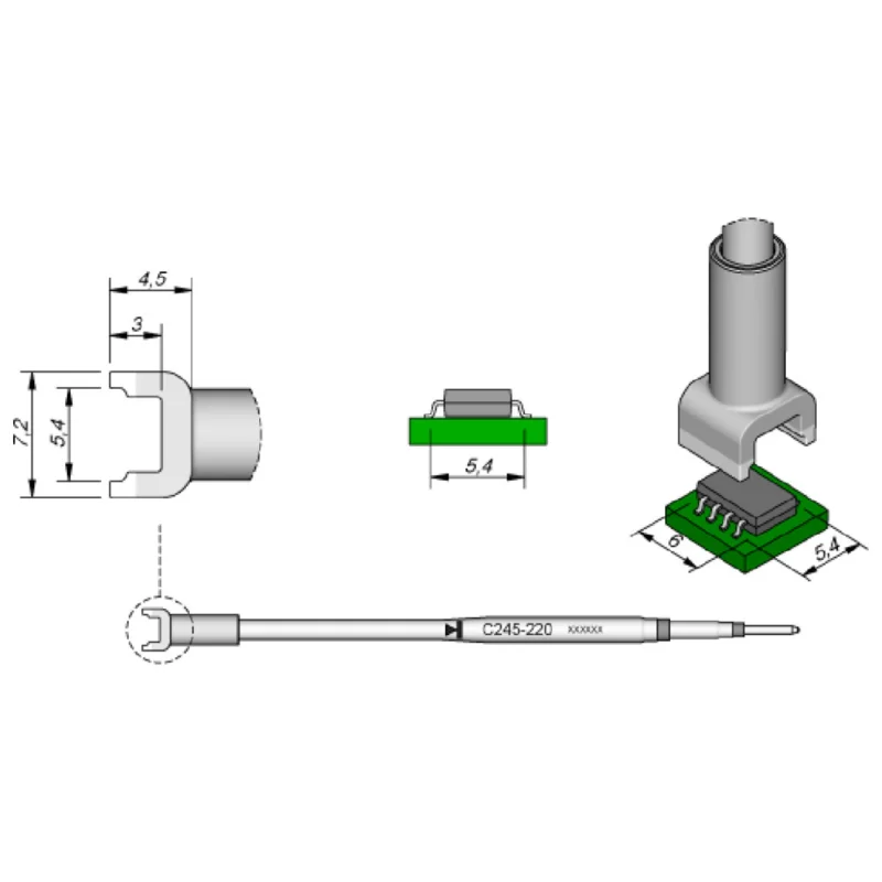Finale Aktion JBC SMD-Entlötspitze Serie C245, C245220/5,4 x 6,0 mm, für Dual-In-Line-IC