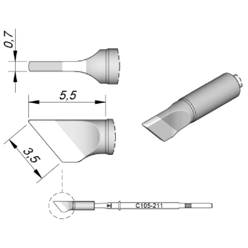 JBC Lötspitze Serie C105, Klingenform, C105211/3,5 x 0,7 mm, High Thermal Begrenztes Angebot