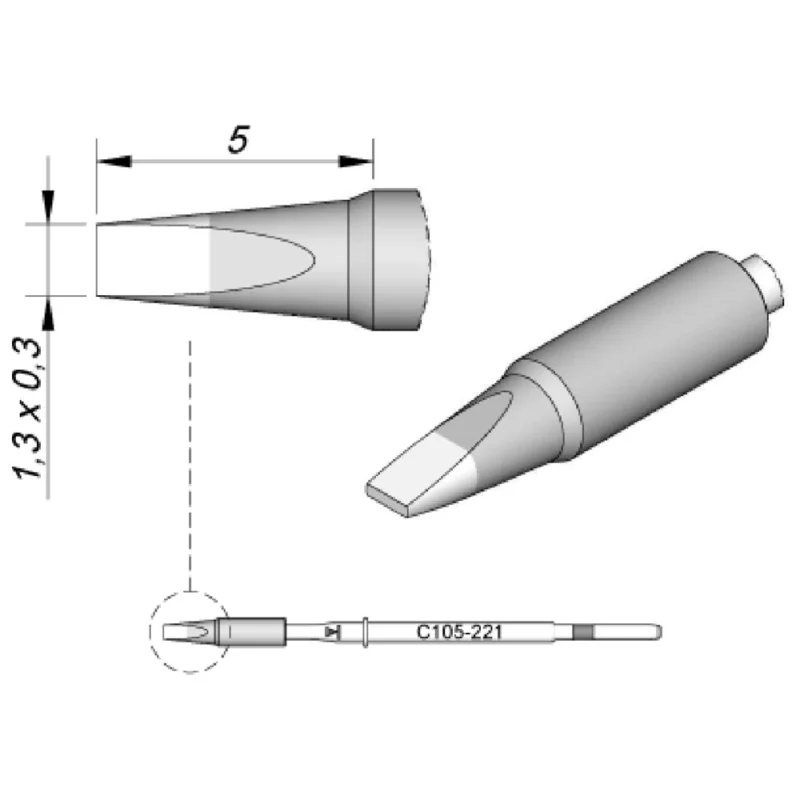 5x JBC Lötspitze Serie C105, Meißelform, C105221/1,3 x 0,3 mm, gerade, High Thermal Letzte Chance