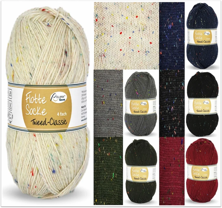Rellana Flotte Socke Tweed Classic, 100g Sockenwolle 4-fach Sichere Zahlung