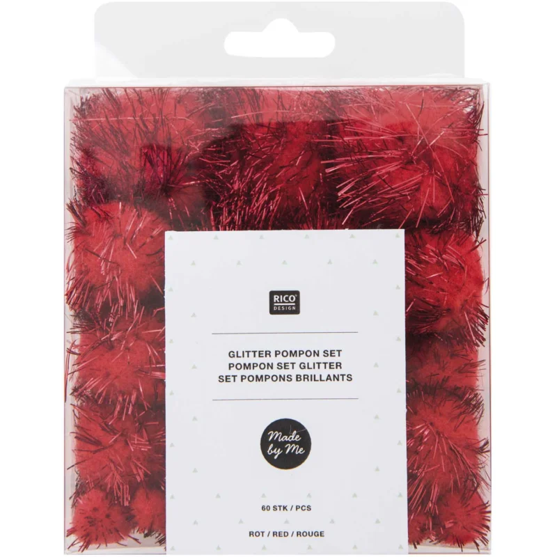 Zertifiziert Rico Pompon Set Rot Glitter (No. 08758.00.23)