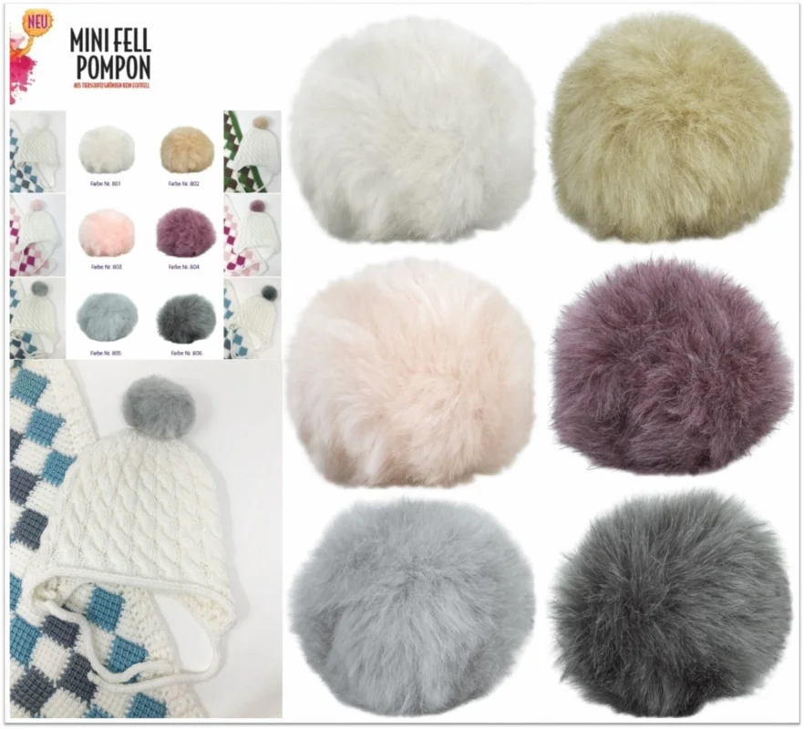 Woolly Hug´s Mini Fell Pompon (kein Echtfell) mit Druckknopf, Durchmesser ca. 6 cm Preisknaller