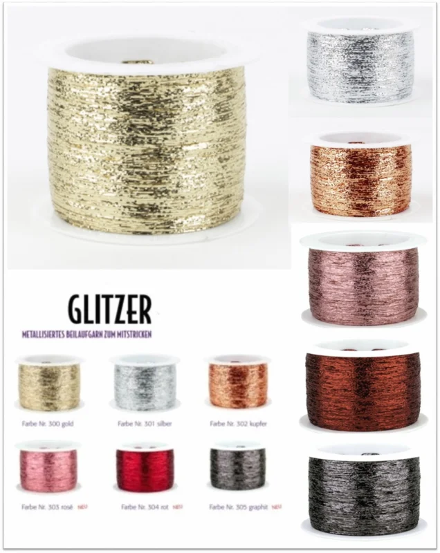 Woolly Hug´s Glitzer, metallisiertes Beilaufgarn zum Mitstricken & Mithäkeln Preisknaller