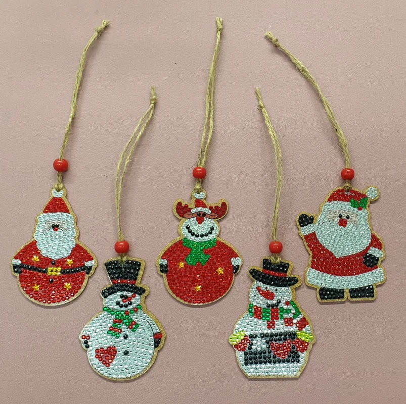 Zertifiziert Deko Diamond Painting (fertig) fünf Weihnachtsbaumanhänger beidseitig, handmade
