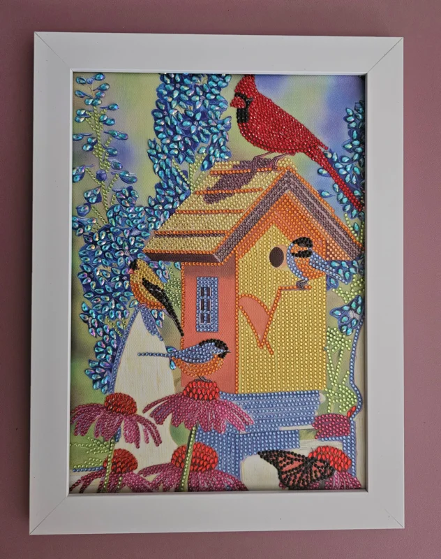 Zertifiziert Deko Diamond Painting Bild (fertig) mit Vogelhäuschen, handmade
