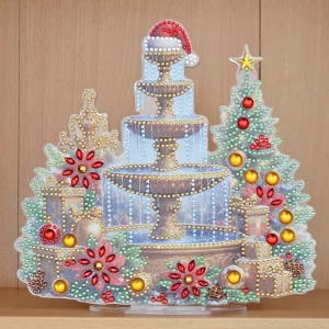 Zertifiziert Deko Diamond Painting handmade Ornament aus Acryl, Motiv winterlicher Brunnen (fertig)