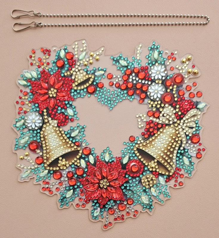 Deko Diamond Painting handmade Ornament aus Acryl, Motiv Weihnachtsherz zum Aufhängen (fertig) Kostenfreie Lieferung