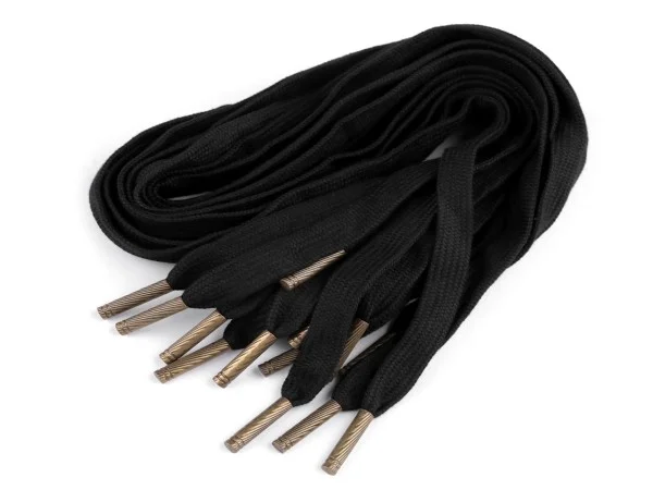Sichere Zahlung Kordel flach, 135 cm lang, 11 mm breit, schwarz mit Metall-Endstücken in altmessing