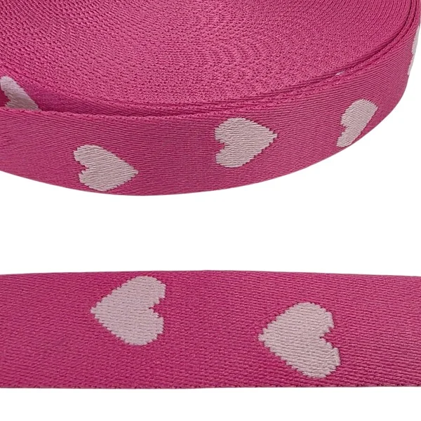 Abverkauf Polycotton - Gurtband - Herzen - pink/weiss - 40mm