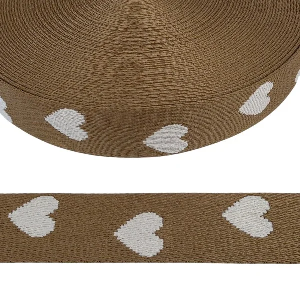 Sonderaktion Polycotton - Gurtband - Herzen - camel/beige - 40mm