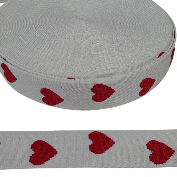 Begrenztes Angebot Polycotton - Gurtband - Herzen - weiss/rot - 40mm
