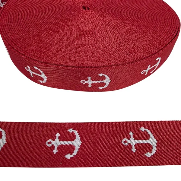 Neu Im Sortiment Polycotton - Gurtband - Anker - beidseitig - rot/weiss - 40mm