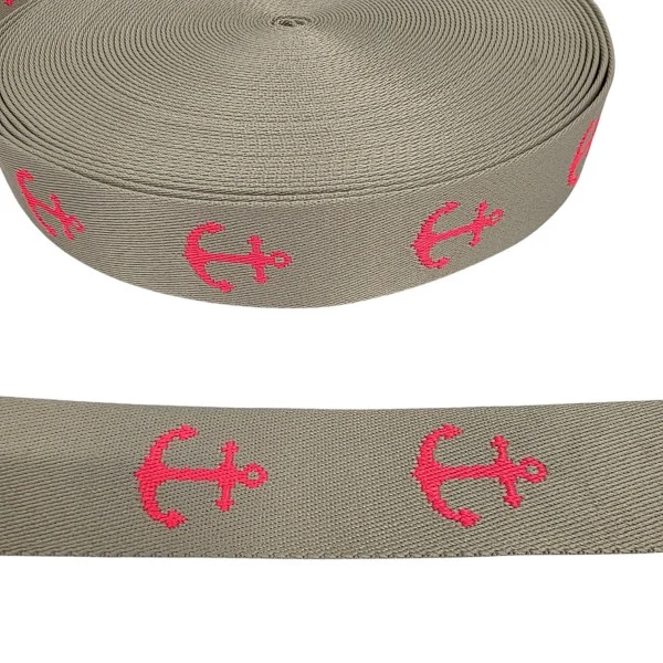 Polycotton - Gurtband - Anker - beidseitig - sand/neonorange - 40mm Neu Im Sortiment