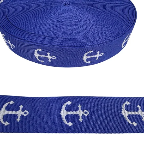 Polycotton - Gurtband - Anker - beidseitig - blau/weiss - 40mm Mega-Angebot