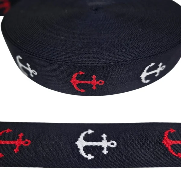 Aktuell Polycotton - Gurtband - Anker - beidseitig - navy/weiss/rot - 40mm