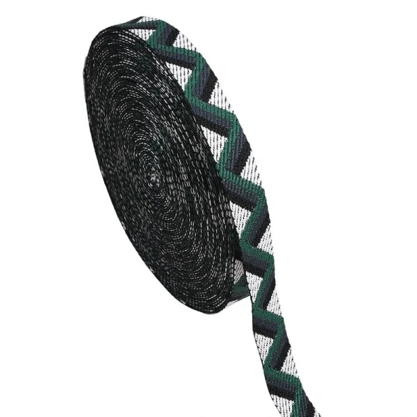 Gurtband Polyester, 25 mm, Zacken, weiß/schwarz/dunkelgrün/grau Sonderaktion
