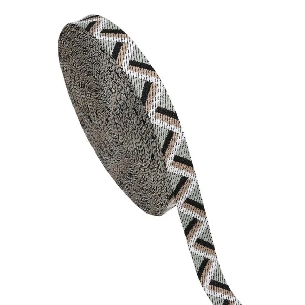 Gurtband Polyester, 25 mm, Zacken, weiß/schwarz/hellkhaki/hellbraun Jetzt Kaufen