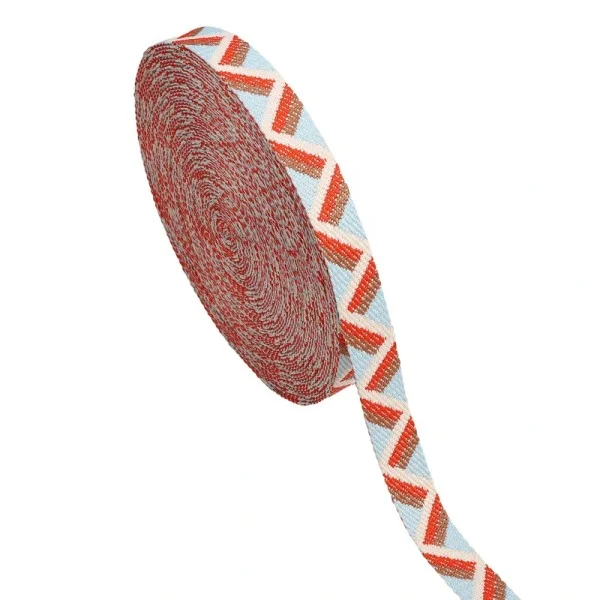 Gurtband Polyester, 25 mm, Zacken, natur/hellblau/koralle/hellbraun Nur Für Kurze Zeit