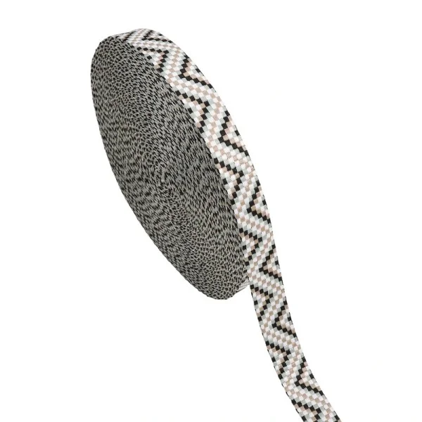 Gurtband Polyester, 25 mm, Zacken Dots, hellbraun/hellgrün/schwarz/natur Sonderangebot