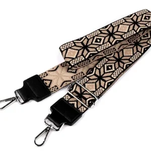 Zertifiziert fertiger Taschengurt Ethno - schwarz/beige/silber - 50mm