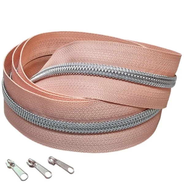 Top-Seller Endlos-Reissverschluss lachs/silber- metallisiert - 5mm - inkl. 3 Zipper