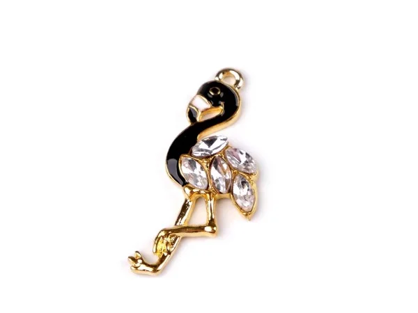 Anhänger Flamingo mit geschliffenen Steinen - schwarz - 14x32 mm Markenprodukt