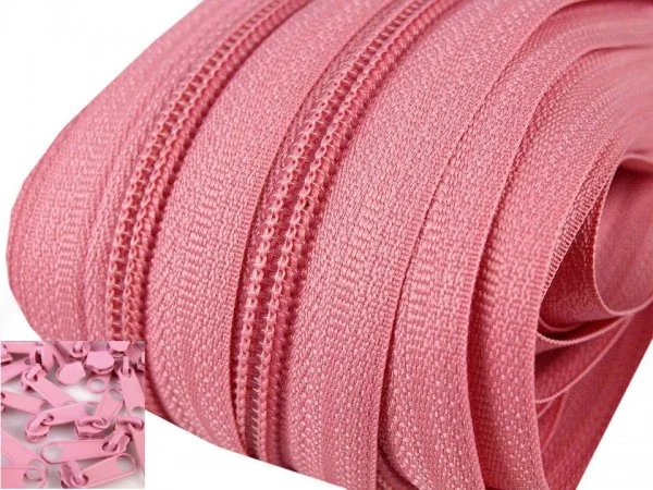 Sonderangebot 3 Meter Endlos-Reissverschluss 5mm - rosa - inkl. 12 Zipper